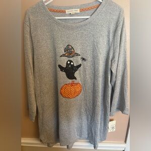 Halloween embellished 3/4 sleeve gray top shirt XXL NWT
